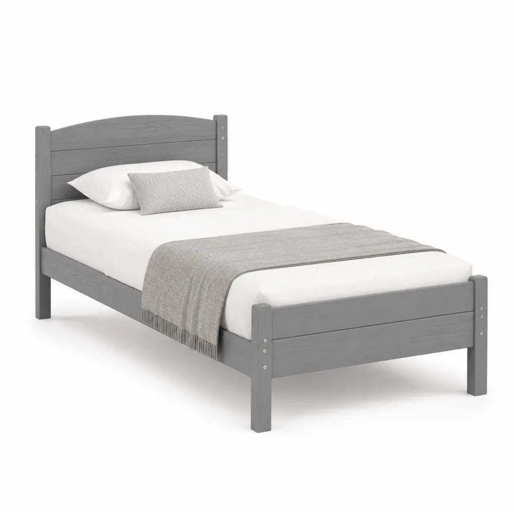 Letto singolo in pino massello grigio con testiera curva 90 x 190 cm