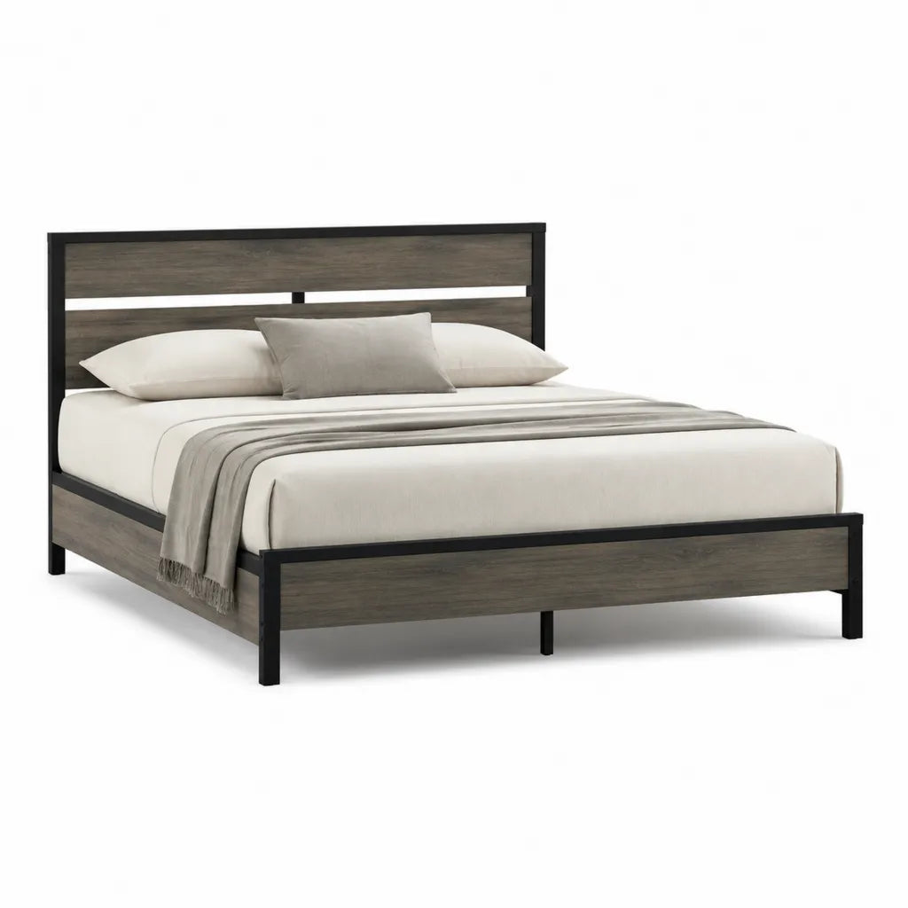 Letto matrimoniale con struttura in acciaio e pannelli MDF grigio antracite 160 x 200 cm