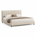 Letto matrimoniale imbottito 160 x 200 cm in poliestere avorio con testiera rettangolare a canali