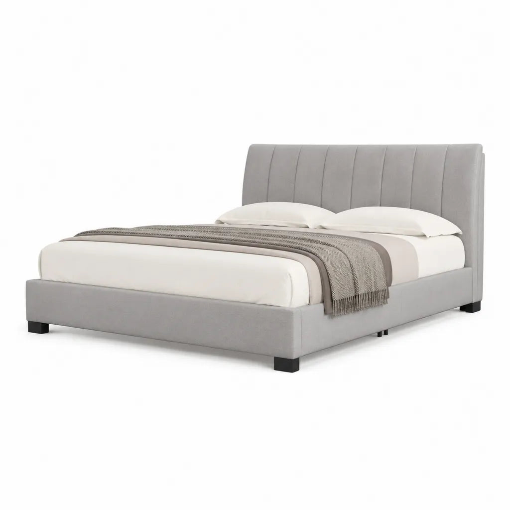 Letto matrimoniale imbottito 160 x 200 cm in poliestere grigio con testiera rettangolare