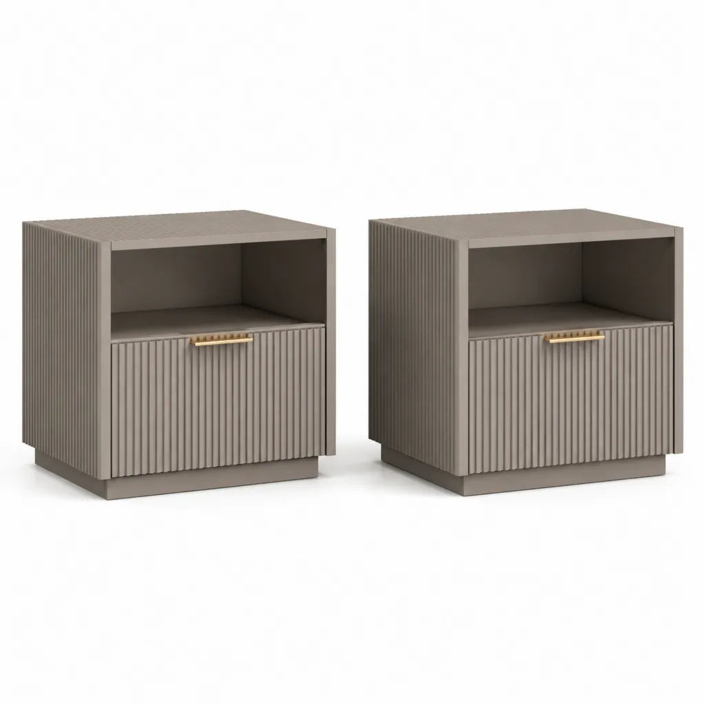 Set di 2 comodini rettangolari in MDF 45 x 40 x 55 cm tortora con cassetto e vano aperto
